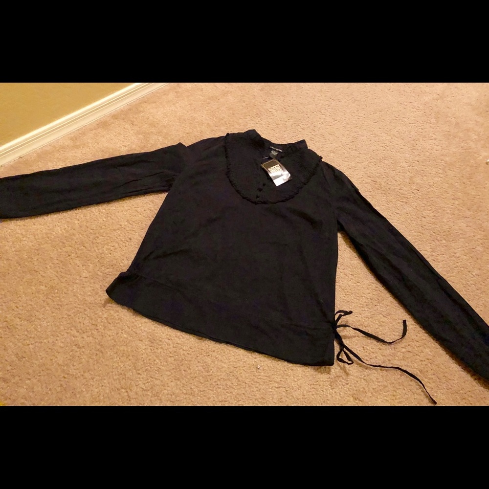 Black Lightweight long sleeve blouse with side tie